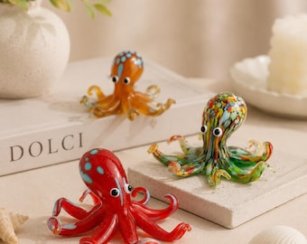 Geblasenes Glas Orange und Blau Octopus Glasfigur Oktopus Glas Ocean Octopus Kraken Glas Octopus Figur