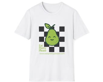 Cute Smiling Pear T-Shirt | Checkerboard Fruit Graphic