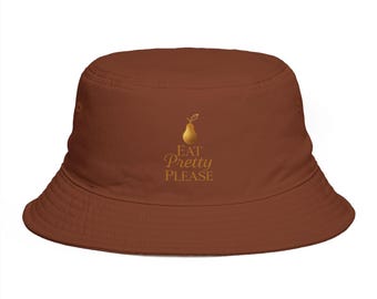 Pear Illustration Eat Pretty Please Bucket Hat | Brown Fruit Graphic