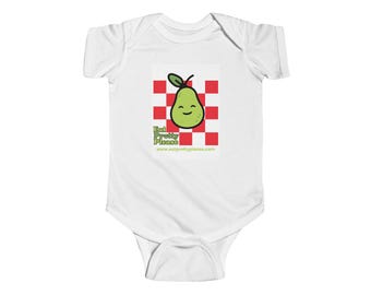 Smiling Pear on Red Check Bodysuit | Baby Onesie