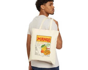 Mango Fruit Illustration Tote Bag | Vintage Citrus Label Market Shopper