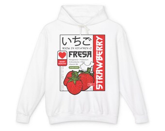 Strawberry Illustration Hoodie | Japanese Text Fresa Fruit Graphic