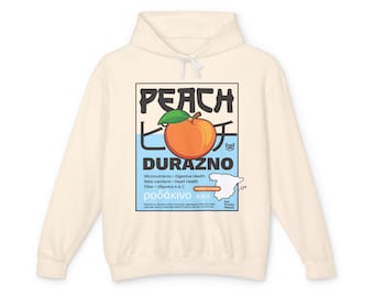 Peach Durazno Illustration Hoodie | Retro Fruit Label Graphic