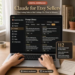 Claude AI Prompts for Etsy Sellers Interactive Listing SEO Toolkit Shop Description Writing Guide Digital Download Small Business Tool
