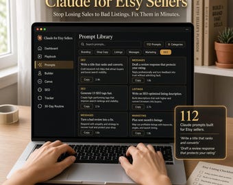 Claude AI Prompts for Etsy Sellers Interactive Listing SEO Toolkit Shop Description Writing Guide Digital Download Small Business Tool