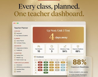 Teacher Planner Interactive Lesson Plan Gradebook Classroom Management Seating Chart Attendance Tracker IEP 504 Digital Dashboard No App