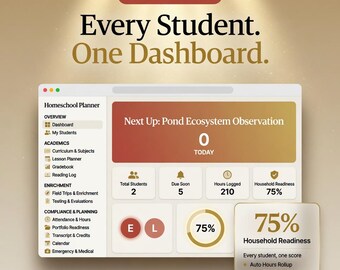 Homeschool Planner Interactive Curriculum Tracker Attendance Log Multiple Kids Lesson Planner Gradebook Compliance Digital Dashboard No App