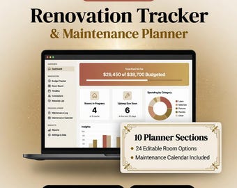 Renovation Tracker Home Improvement Interactive Remodel Budget Planner Project Dashboard Maintenance Log Browser Tool No App No Subscription