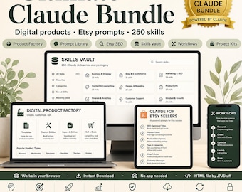 Ultimate Claude AI Business Builder Bundle Digital Product Launch Etsy Seller Toolkit Interactive Dashboard Prompt Library Sales Tracker