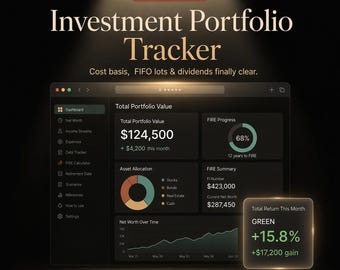 Investment Portfolio Tracker Interactive Personal Finance Dashboard Cost Basis FIFO Tax Lots Dividend Income Stock Tracker Digital Download