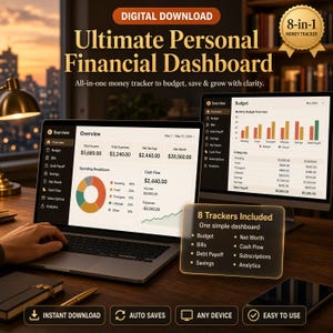 Ultimate Personal Finance Dashboard HTML Budget Planner Expense Tracker Savings Goal Debt Payoff Net Worth Interactive Bill Tracker No App