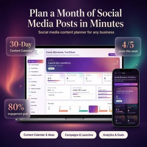 Social Media Content Planner for Small Business, Content Calendar to Plan a Month of Posts in Minutes, Instagram TikTok Hashtag Planner