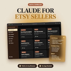 Claude AI Prompts for Etsy Sellers Interactive Listing SEO Toolkit Shop Description Writing Guide Digital Download Small Business Tool