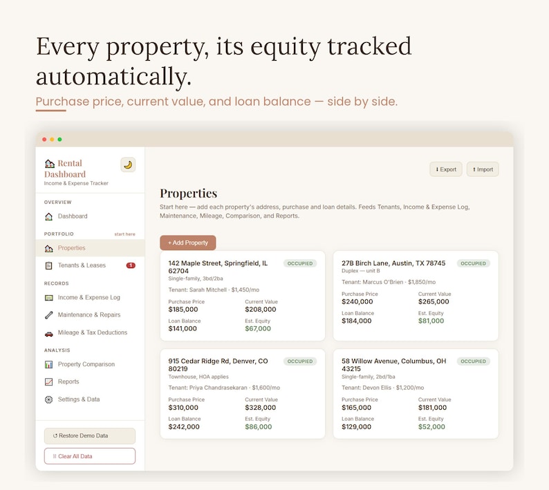 Rental Property Tracker Interactive Landlord Management Dashboard Rent ...