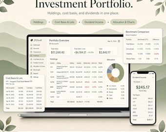 Investment Portfolio Tracker Interactive Personal Finance Dashboard Cost Basis FIFO Tax Lots Dividend Income Stock Tracker Digital Download