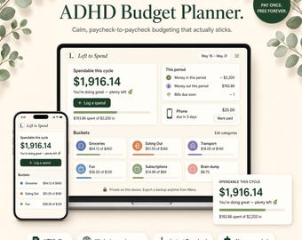 ADHD Budget Planner Interactive Paycheck Leftover Spend Tracker Safe to Spend Simple Budget Dashboard Expense Income Browser App HTML