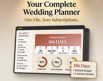 Wedding Planner Template Interactive Digital Wedding Dashboard Guest List Budget Tracker Vendor Checklist Seating Chart Day Timeline