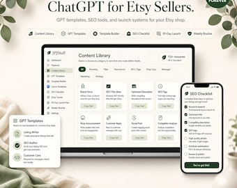 ChatGPT for Etsy Sellers Interactive Listing SEO Toolkit Custom GPT Templates Shop Tracker Browser Tool Small Business No App Digital