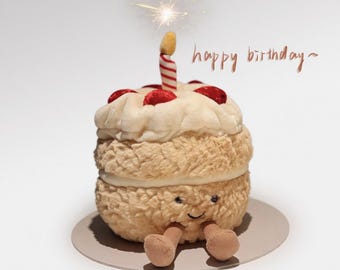 Kawaii Birthday Cake Plush Toy - Cute Smiling Cake with Candle