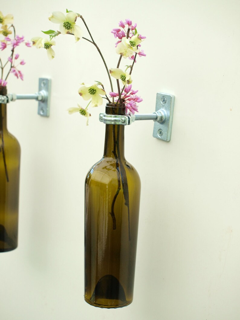 2 Hardware Only Wine Bottle Wall Flower Vases Etsy