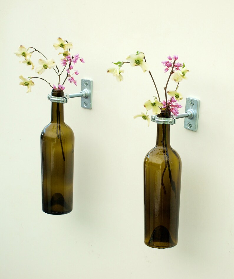 2 Hardware Only Wine Bottle Wall Flower Vases Etsy