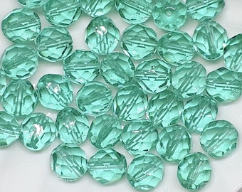 8mm 20pc Light Teal Fire Polish Beads Czech Faceted Seafoam Green Glass 60110 3-kaste