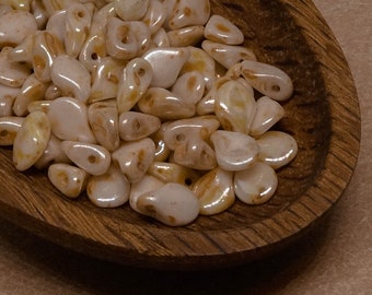 25pc Czech Glass Pip Beads 7mm, Opaque Beige Picasso 02010/65401