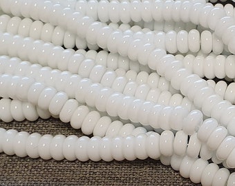 White rondelle beads spacer 8mm Opaque 20pc smoth glass beads