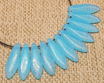 Large blue Dagger Beads 16 mm 24 pc Sky blue Czech Glass Milky Transparent Pressed Spike Teardrop Fang DAG28