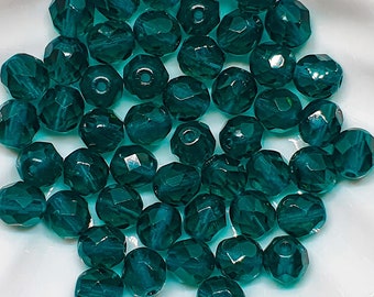 8mm 20pc Teal Fire Polish Beads Czech Faceted Green Glass 2-kaste