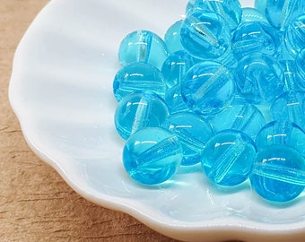 Round Beads 8mm 20pc Czech glass beads aqua blue druk 60010