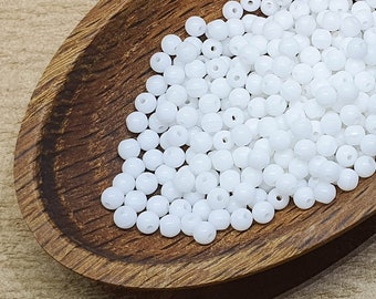 3mm White Czech Beads (100) Opaque glass round druk 03000