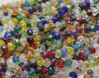 Mixed rondelles 4mm Faceted glass bead strand luster about 130-140pc Assorted beads