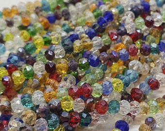 Mixed Color Faceted Glass Rondelle Beads: Luster Strand, 4mm (130-140pc)