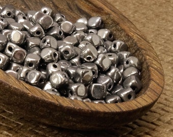 3mm Shiny Silver Chrom Czech Glass Cube Beads (50)