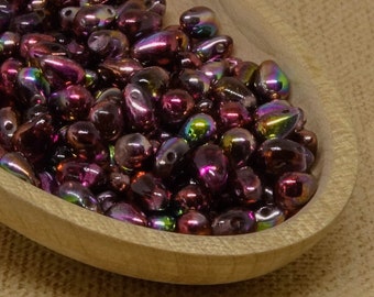 40pc wine red teardrops 6mm Czech GlassBeads metallic small pear drops shiny  magic green rainbow AB carmine burgundy shimmer