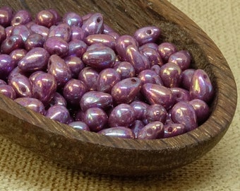 40pc Purple Iris Czech Glass Teardrop Beads, Picasso Finish (6mm)