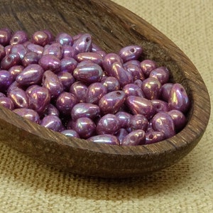 40pc Purple Iris teardrops 6mm Czech GlassBeads Opaque metallic pink blue rainbow picasso small pear drops shiny  lilac shimmer czechbeads