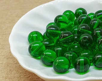 Glass Beads 8mm Green czech beads 20pc Round druk ball beads 50130