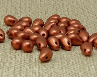 40pc Matte Copper Czech Glass Teardrop Beads - 6mm