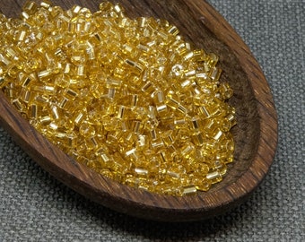 Yellow bugle beads 20g 2mm Czech Seed Beads Two Cut 2cut NR 368 gold