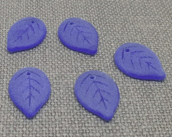 Frosted Blue Czech Glass Leaf Beads, Matte Czechbeads (12 pc) 30040 / 84110