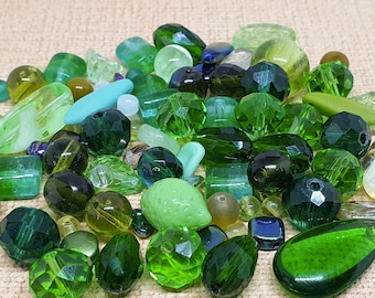 Green Czech Glass Bead Mix, DIY Beading Supplies (40g)
