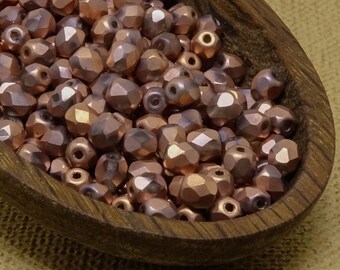 50pc Copper Fire Polished Glass Beads 4mm Czech Metallic Polish Faceted small capri gold gray frosted matte opaque shimmer