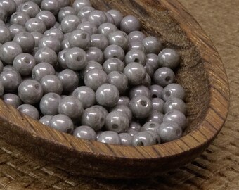 4mm Gray Czech Beads 50pc Small Glass Thin Pressed Round Druk Opaque Luster Warm Dark sphere little