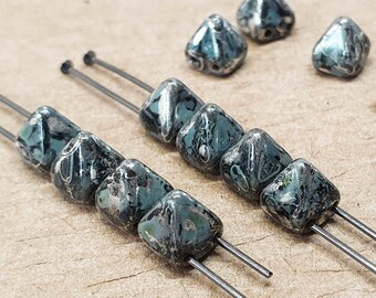 2-hole pyramid beads 6mm 25pc black picasso opaque czechbeads