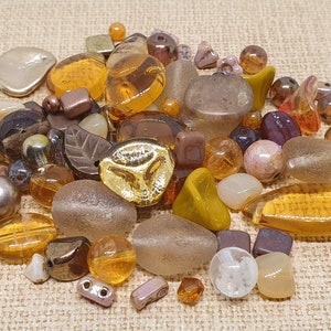 Brown mixed beads 40g Czech bead soup for jewelry making yellow Assorted beads
