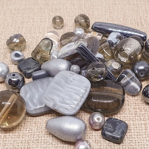 40 grams Bead variety pack, Beads MIX silver Gray bead soup 40g Czech beads for jewelry making Assorted beads