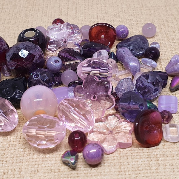 Mixed beads Pink bead soup Purple czech bead mix 40g Czech glass beads for jewelry Assorted beads