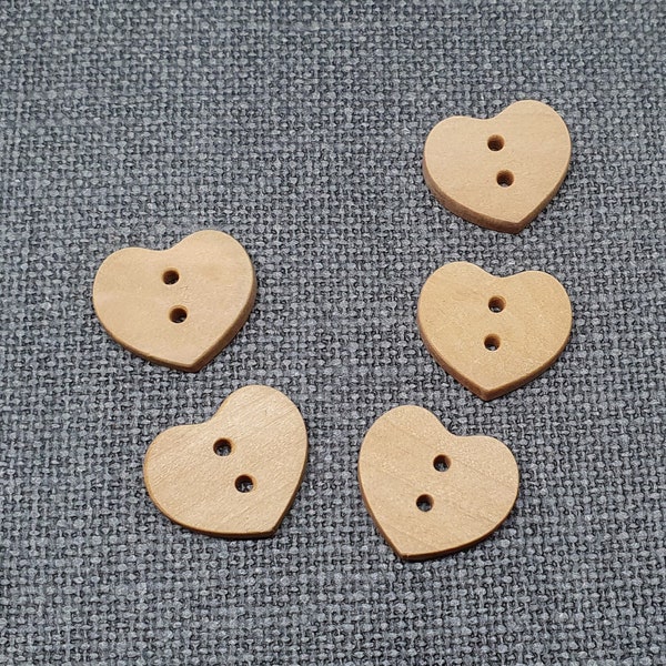 25 wooden heart buttons undyed 18mm rustic craft wood sewing 2 two hole